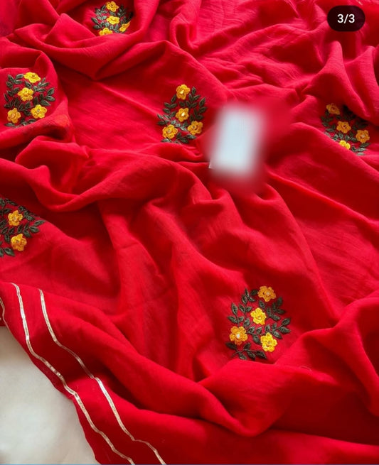 Trending Mulmul Cotton Saree with Chain Sequence Embroidery