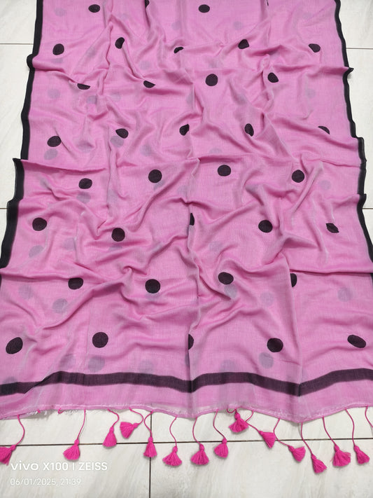 Mulmul Cotton Saree with Ball Motifs