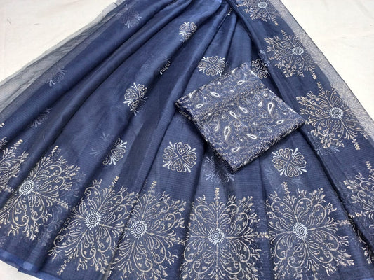 Kota Doria Hand Block Print Saree