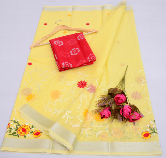 Kota Doria Embroidery Saree