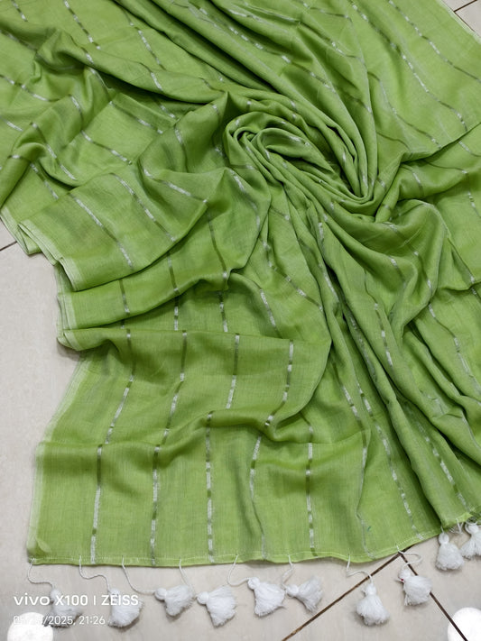 Exclusive Zari Stripe Mulmul Cotton Saree