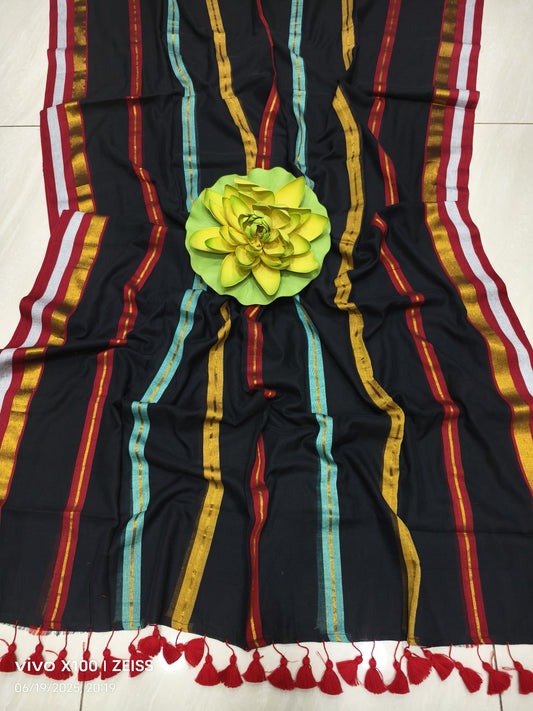 Multicolour Mulmul Cotton Saree