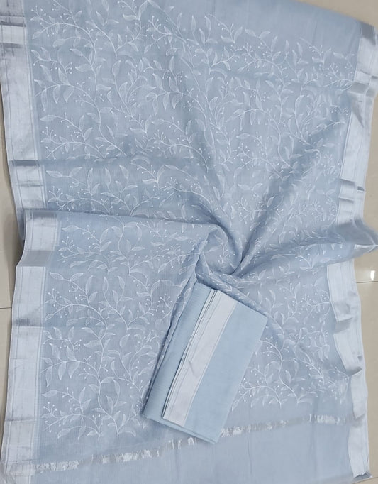 Soft Cotton Kota Doria Saree with Chikankari Embroidery