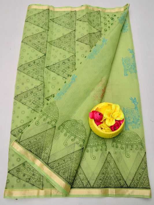 Kota Doria Hand Block Print Saree