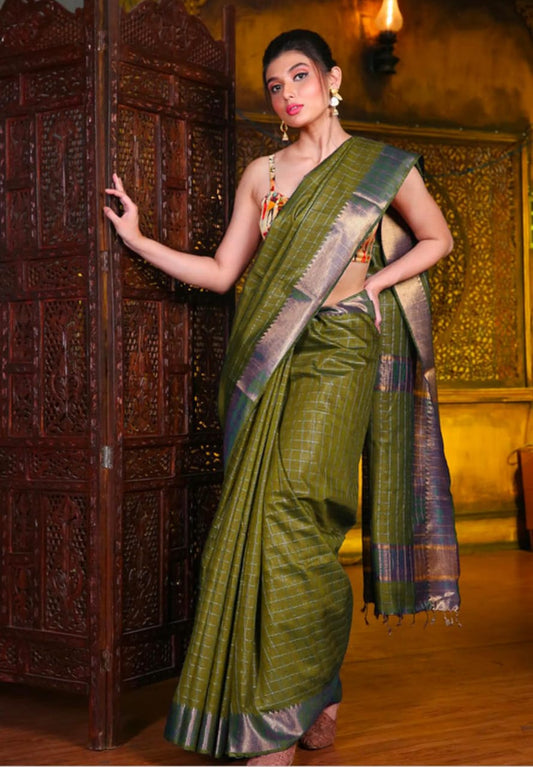 Mangalgiri Silk Saree with Copper Zari Borders