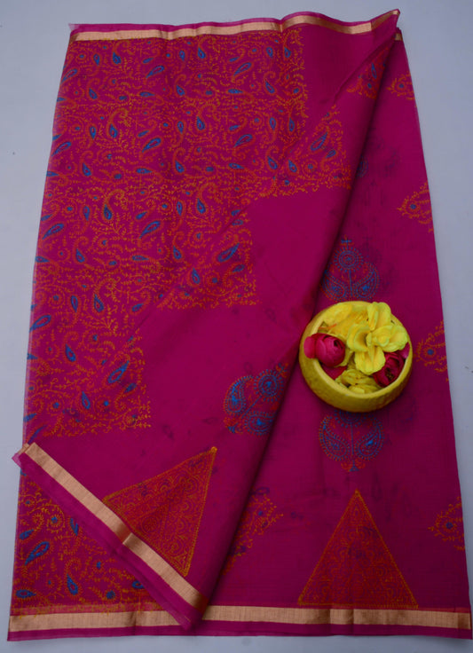 Kota Doria Hand Block Print Saree