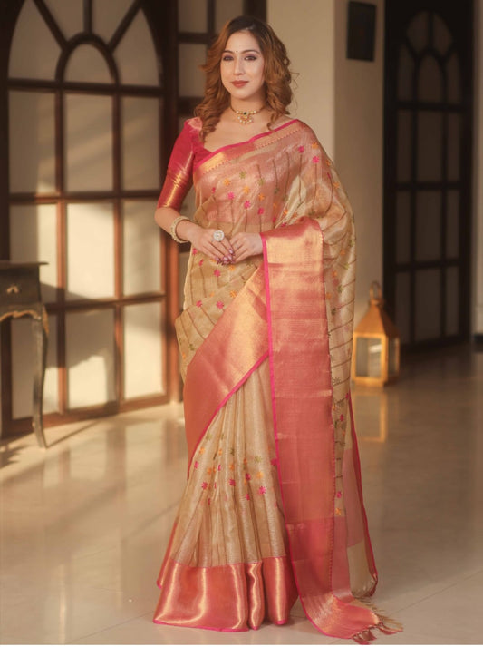 Tissue Kota Saree with Intricate Embroidery Work