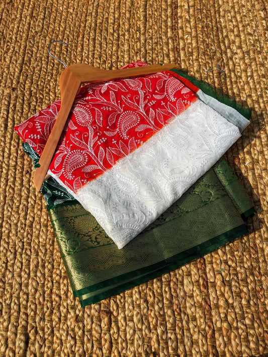 Kora Organza Saree with Chikankari Embroidery