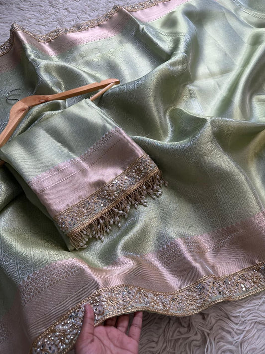 Tissue Silk Saree with Lace Work