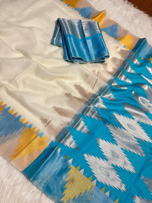 Kota Check Saree with Temple Border