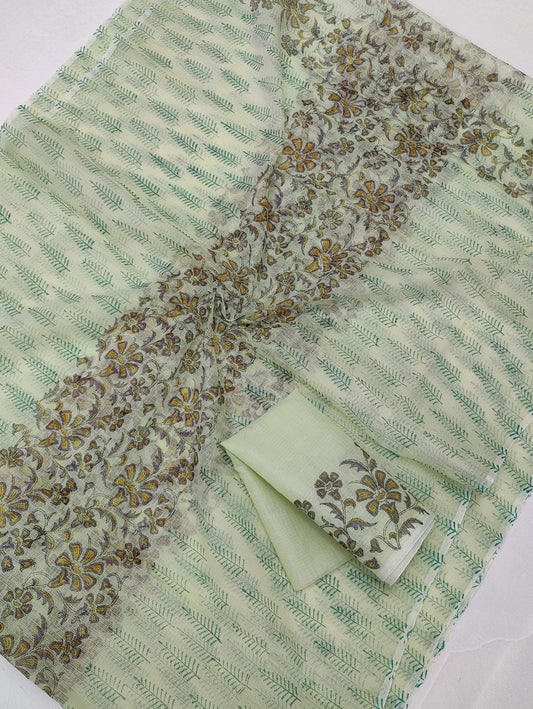 Kota Doria Soft Cotton Hand Block Printed Saree