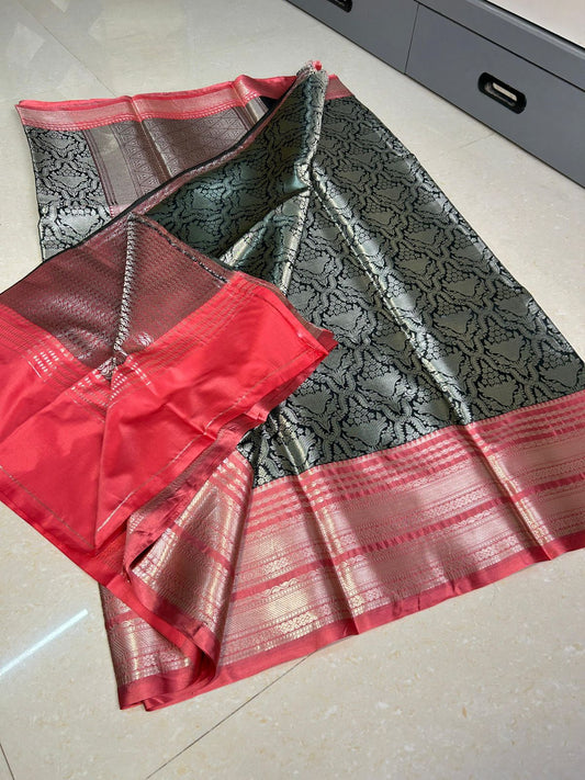 Black Soft Katan Tanchoi Saree