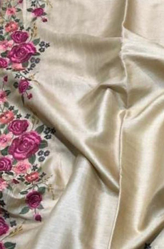 Tussar Munga Silk Embroidery Saree