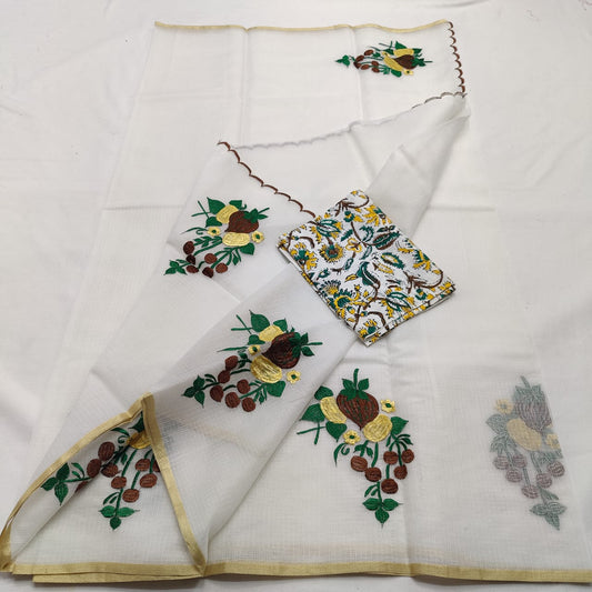 Kota Doria Saree with embroidery