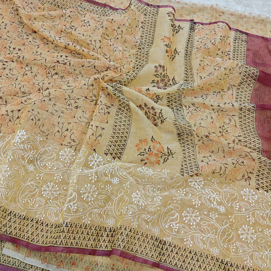 Printed Cotton Kota Saree with Embroidery Work