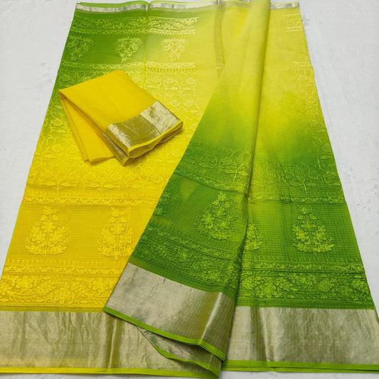 Kota Doria Chickenkari Embroidery Saree