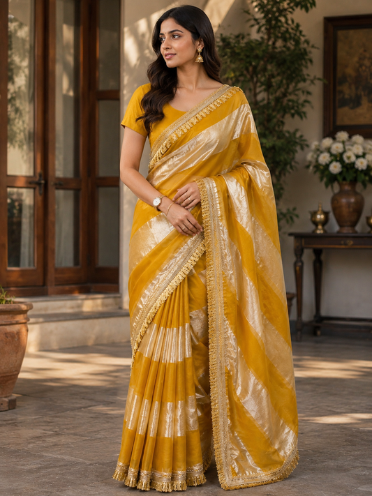 Kora Tissue Saree with Premium Lace Work