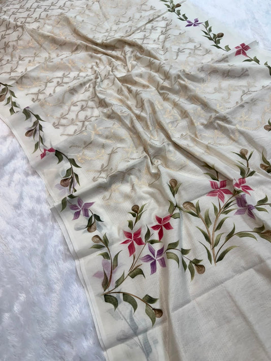 Banarasi Mulmul Cotton Saree with Zari Weaving