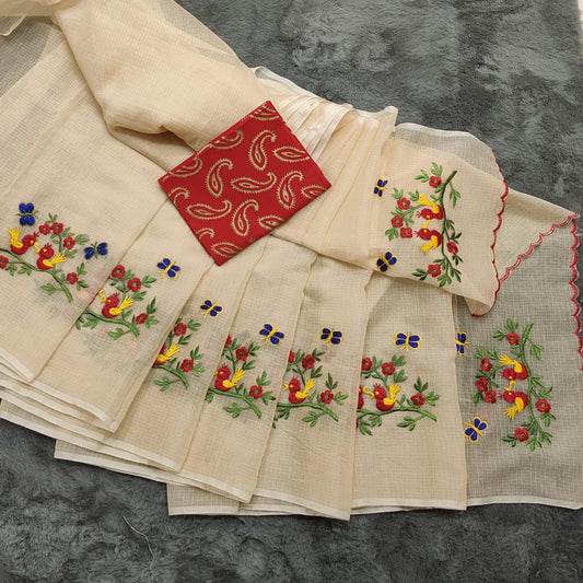 Kota Doria Embroidery Saree