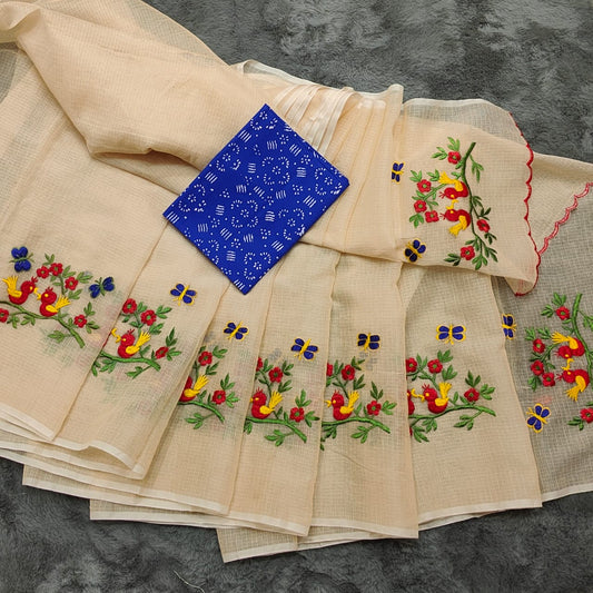 Kota Doria Embroidery Saree