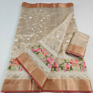 Kota Doria Tissue Saree with Computerized Embroidery