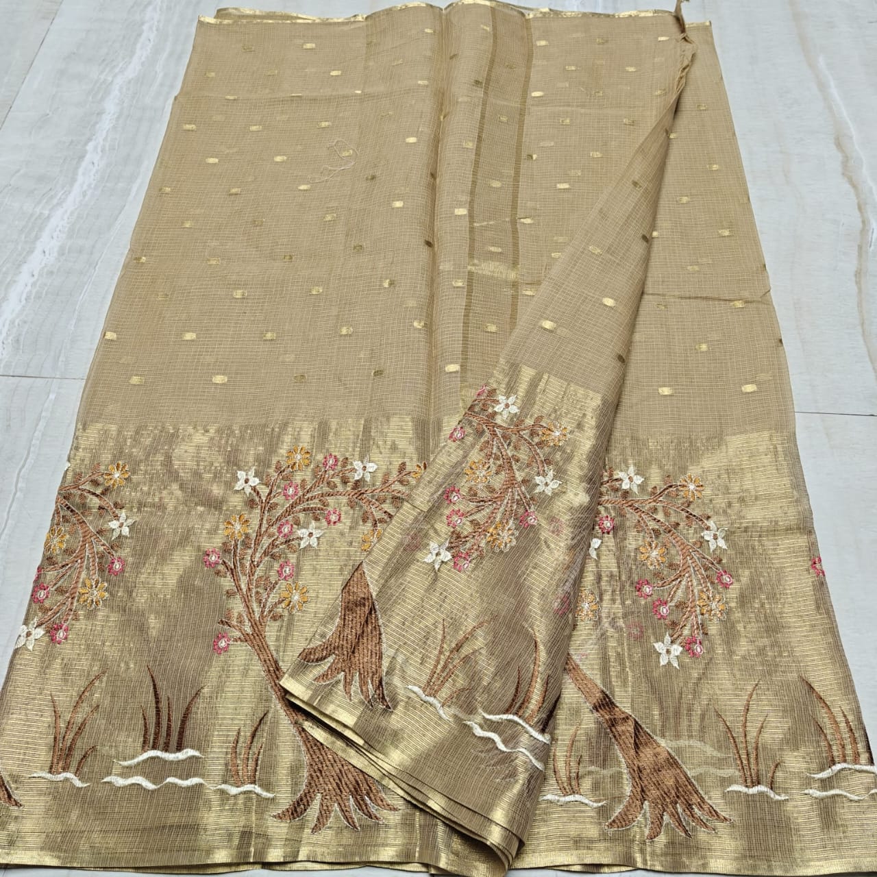 Kota Tissue Embroidery Saree