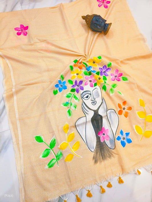 Cotton Saree with Hand Painting