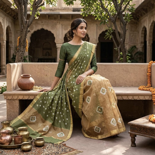 Pure Cotton Kota Doria Hand Shibori Bandhej Saree