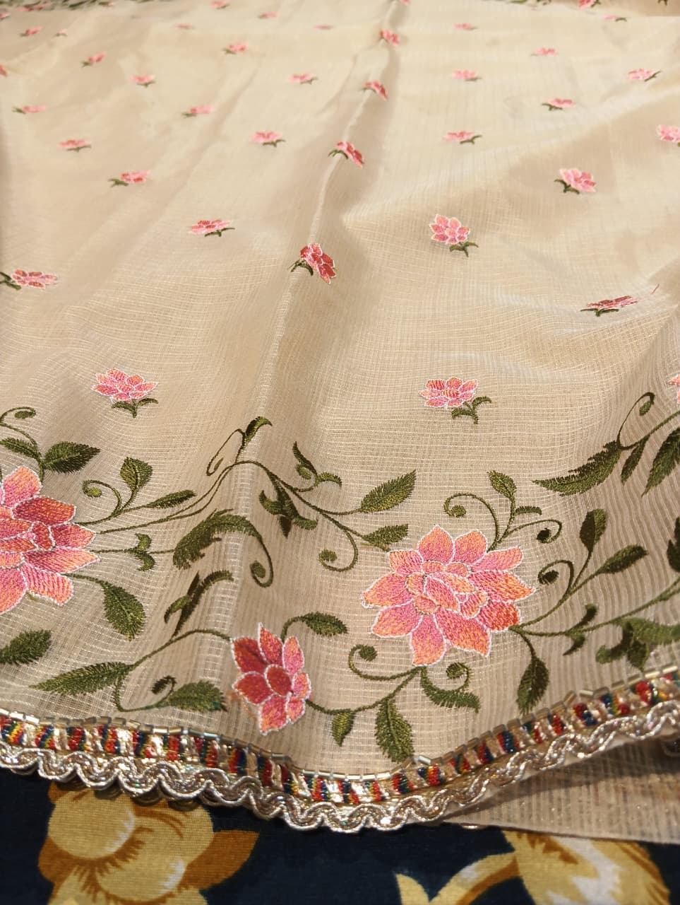 Kota Soft Saree with Embroidery and Lace Work
