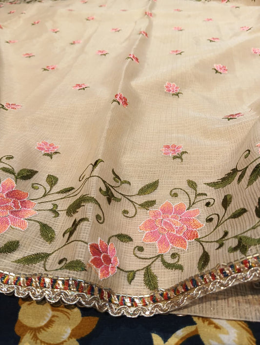 Kota Soft Saree with Embroidery and Lace Work
