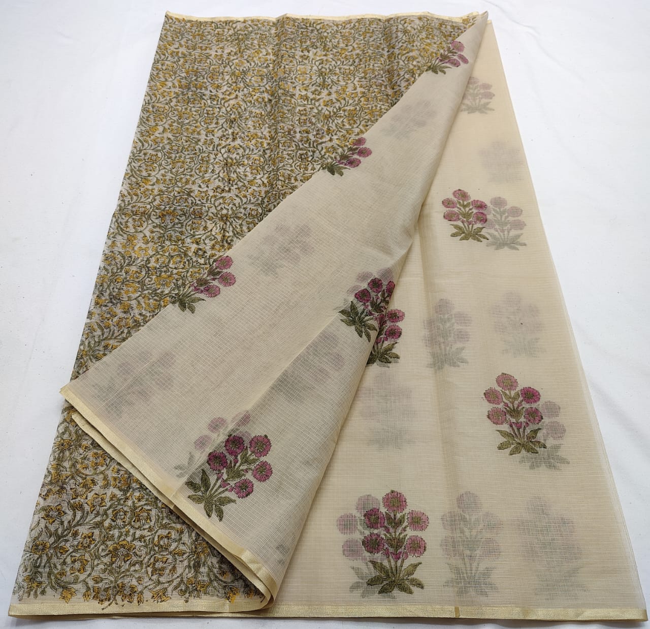 Kota Doria Saree with Hand Block Print