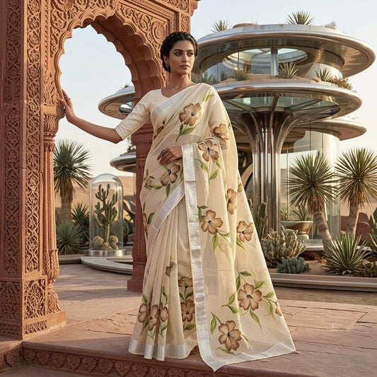Kota Doria Hand Painted Saree
