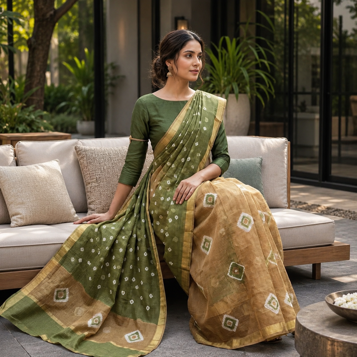 Pure Cotton Kota Doria Hand Shibori Bandhej Saree