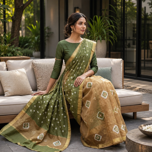 Pure Cotton Kota Doria Hand Shibori Bandhej Saree