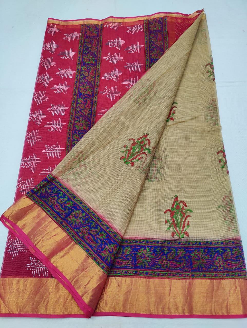 Kota Doria Hand Block Print Saree