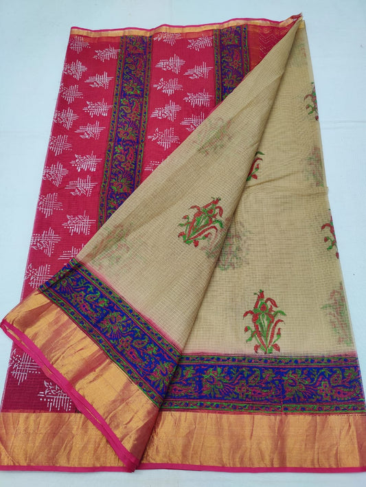 Kota Doria Hand Block Print Saree