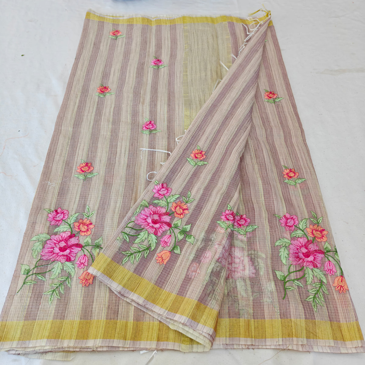 Kota Doria Mix Cotton Computerized Embroidery Saree