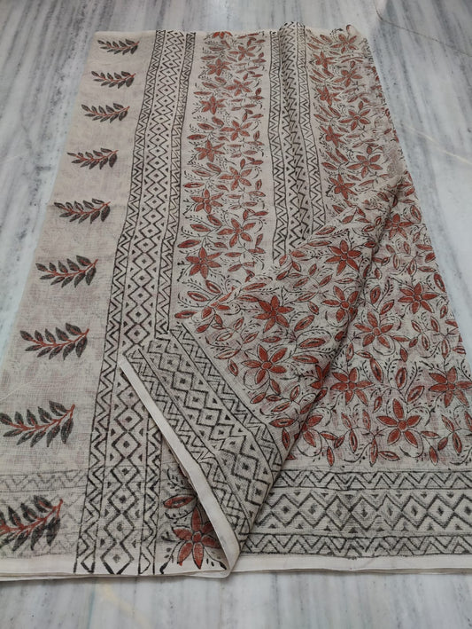 Kota Doria Hand Block Print Saree