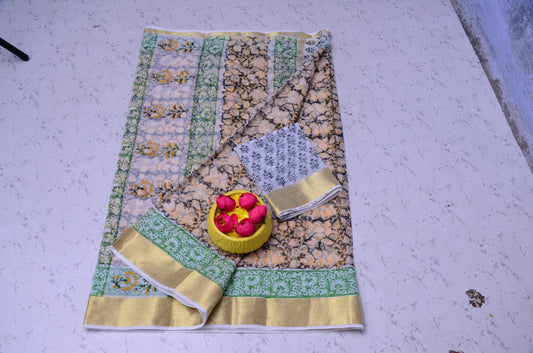 Kota Doria Pure Cotton Hand Block Print Saree