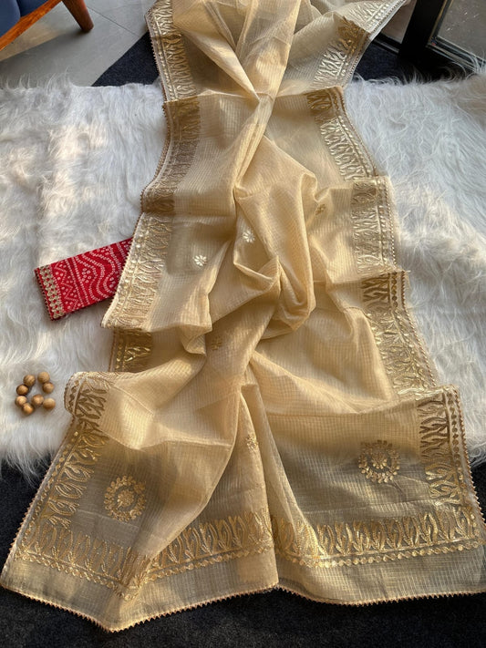 Kota Doria Jugnu Checks Saree With Gotta Patti Work