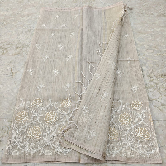 Linen Kota Embroidery Work Saree
