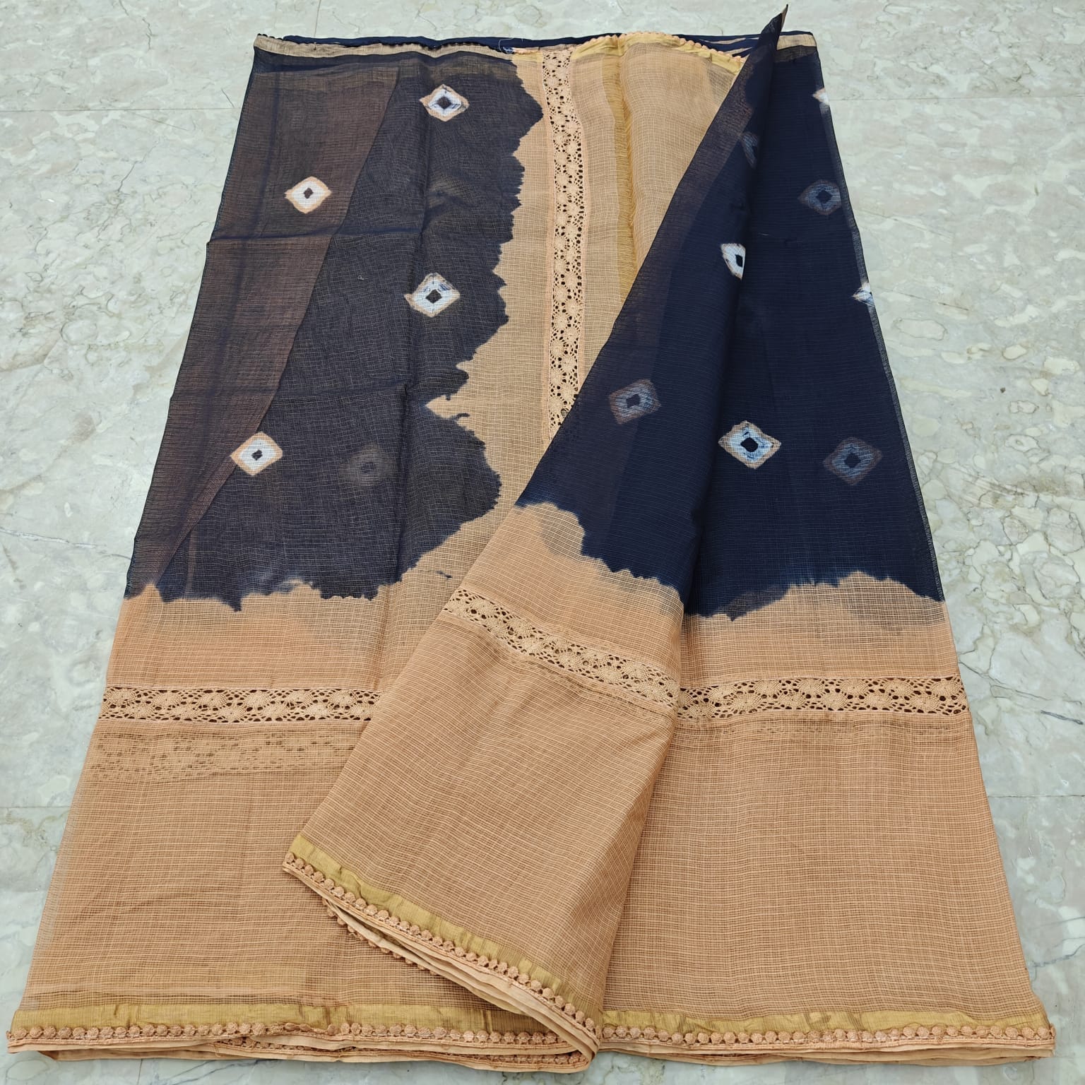 Pure Cotton Kota Bandhej Saree with Crochet Lace Work