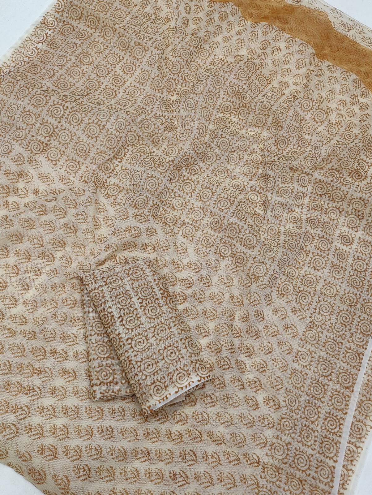 Kota Doria Soft Cotton Hand Block Printed Saree