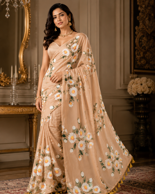 Mulmul Cotton Hand Print Saree