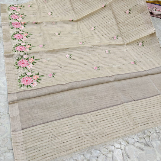 Linen Kota Saree with Embroidery Work