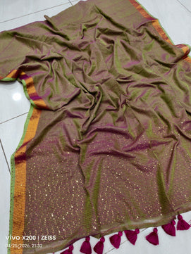 Handloom Sequins Cotton Saree with Zari Border