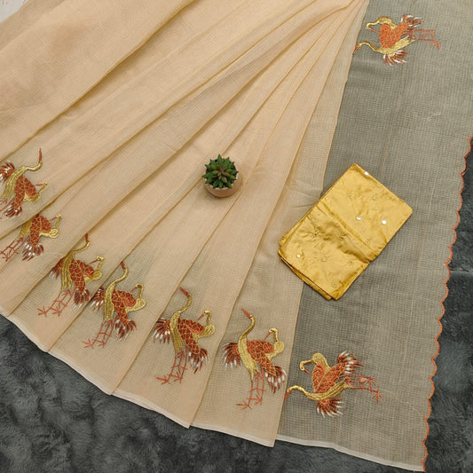 Kota Doria Embroidery Saree