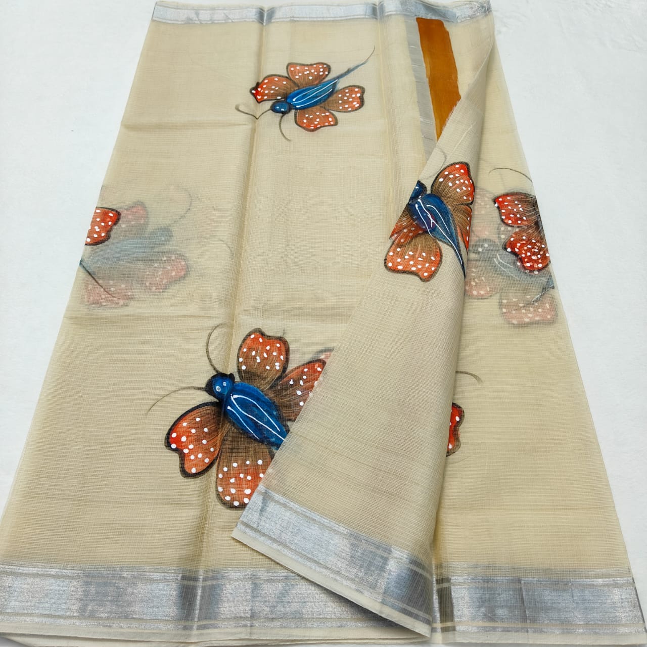 Kota Doria Soft Cotton Hand Painted Saree