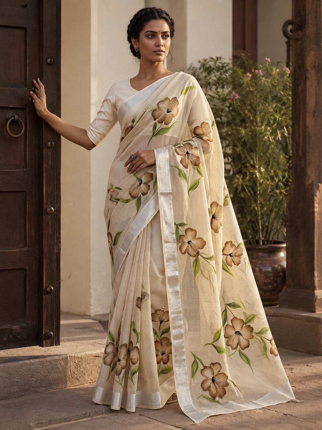 Kota Doria Hand Painted Saree