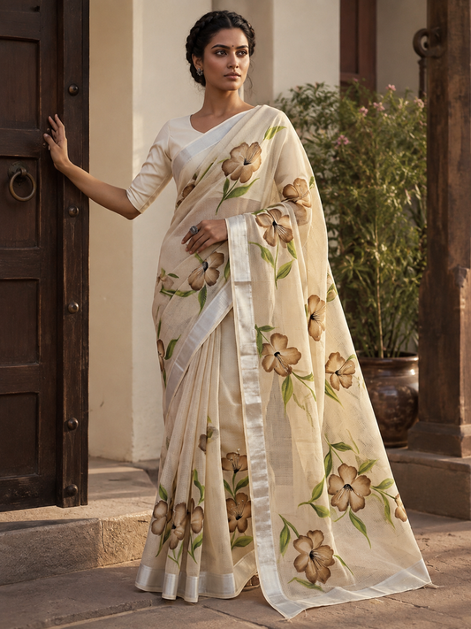 Kota Doria Hand Painted Saree